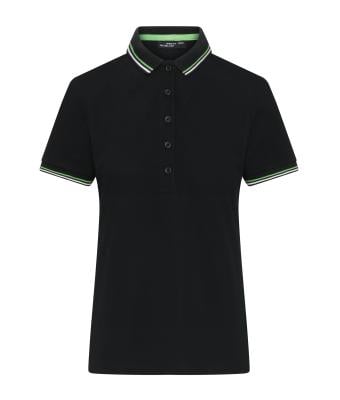 Damen Ladies' Polo Black/white/lime-green 11175